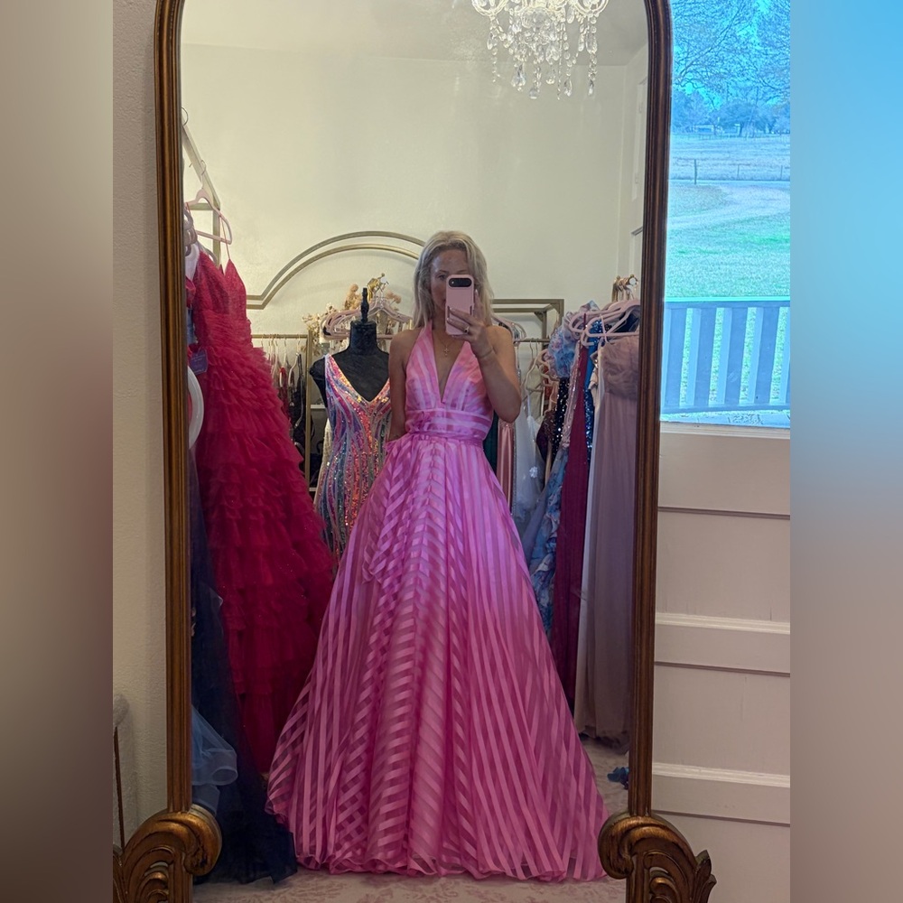 Sherri Hill Pink Striped Prom Dress